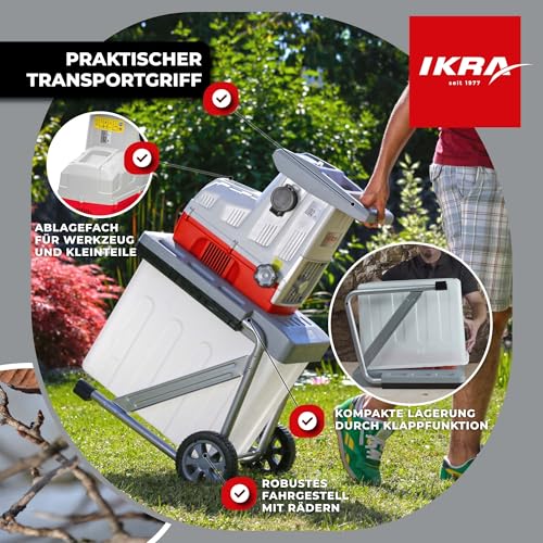 IKRA Elektro Gartenhäcksler Walzenhäcksler ILH 3000 A, leise robust wartungsarm, 3.000W Aststärke bis 44mm