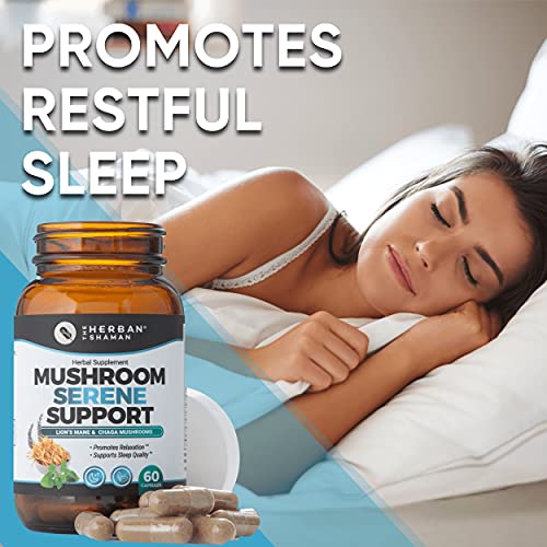 The Herban Shaman Serene Mushroom Supplement Capsules | Organic Lion’s Mane, Chaga Mycelia, Kava Root, Lavender & Passion Flower, Mucuna Pruriens, Cereus (60 Capsules) (Serene) #TOP3