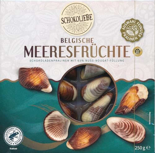 Schokoliebe Belgische Meeresfrüchte 250 g | Schokoladenpralinen mit Haselnusscreme-Füllung