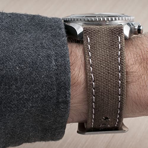 Straphabit Quick Release Distressed Canvas And Leather Watch Strap Band Full Grain 20Mm 22Mm (20Mm, Gray Brown) #TOP5
