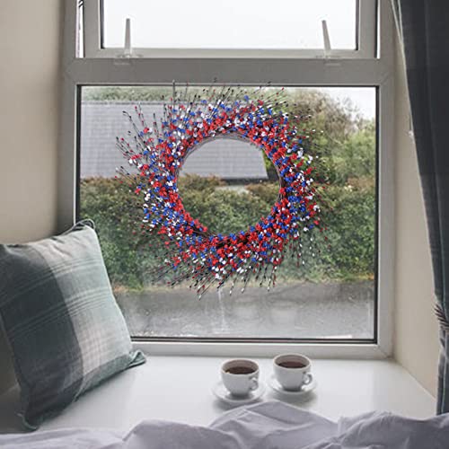 4Th Of July Wreath,20In Artificial Patriotic Wreath Red White Blue Flower Wreath For Front Door And Independence Day Celebration (Red-White-Blue) #TOP5