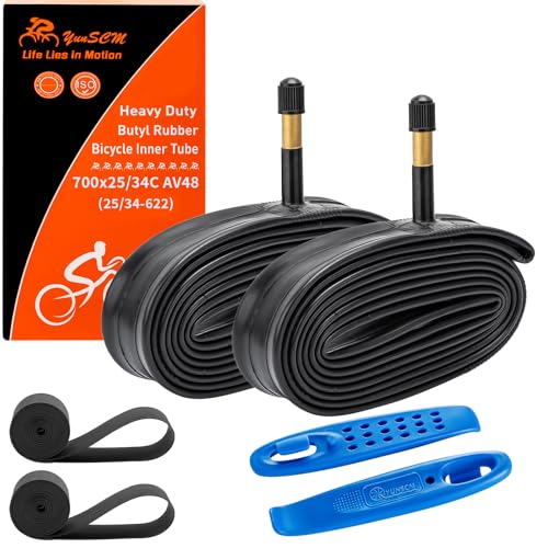 700C Heavy Duty Bike Tubes 700x25C/26C/28C/32C/34C AV48 Schrader Valve (25/34-622) 700C Bicycle Inner Tubes Compatible with 700x25C 700x26C 700x28C 700x30C 700x32C Bike Tire Tubes 2-PCS