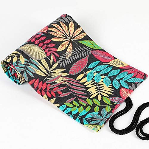 2 Pcs Canvas Pencil Roll Wrap Case,Leaf Design Canvas Pencil Case,Large-Capacity Pencil Case Color Pencil Sketch Stationery Bags,Pencil Roll Holder Storage Pouch for Artist,Travel(48 Holes)