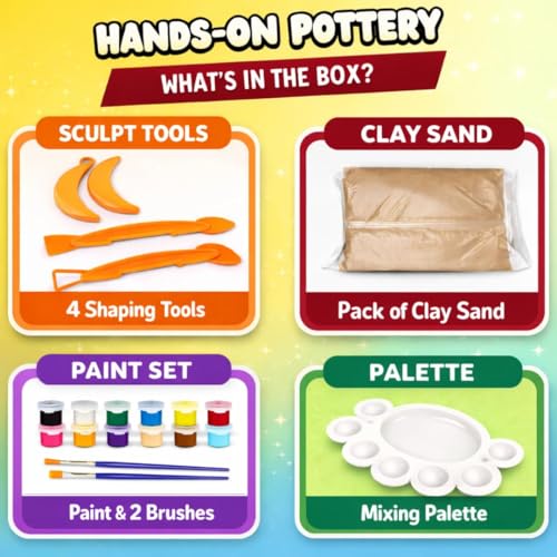 Image of MiniExplorer Pottery Wheel Kit for Kids - DIY Battery Operated Pottery Making and Painting Set with Clay, Sculpting Tools, Arts and Crafts Toy for Boys Girls Age 5+, Creative Activity Gift