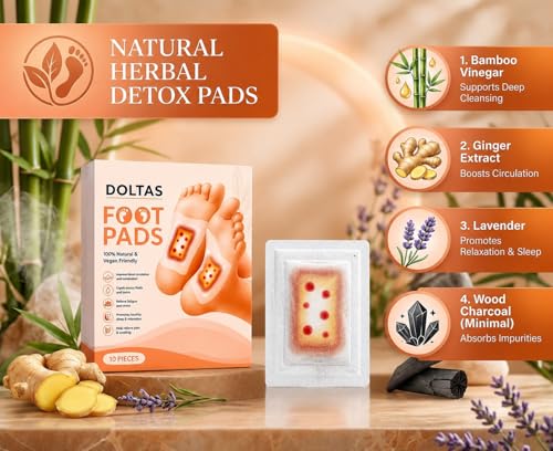 Image of DOLTAS Herbal And Gentle Ingredient Detox Foot Pads, Natural (Pack of 2) - Bamboo Vinegar Foot Patch for Sleep Support, Foot Comfort, Relaxation & Overnight Wellness | Acupoint Micro-Massage Technology | Natural Herbal Detox Foot Pads for Daily Foot Care