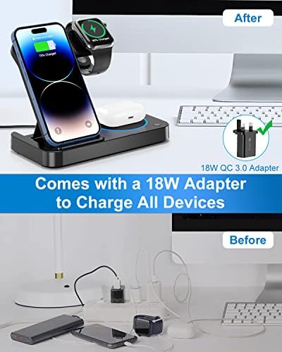 Foldable Wireless Charger,4 in 1 Wireless Charging Station,18W Fast Wireless Charging Stand for iPhone 14/13/12/11/XS/X/8 Series,Samsung Galaxy S/Note Series,Airpod Pro/3/2,iWatch Series