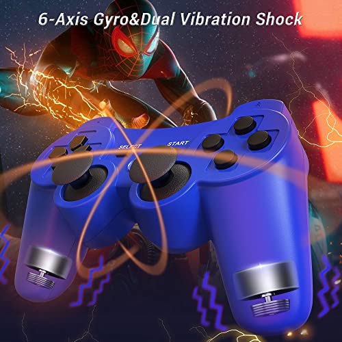 OKHAHA 2 Pack Wireless Controller Compatible with PlayStation 3 (PS3), Bluetooth, Rechargeable with Motion Sensor (No Stripes, Blue + Red) by OKHAHA - Image 5