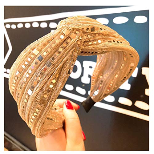 MHDGG 1 Pack Chic Bling Sequins Headbands for Women - Cross Knot Hairbands Wide Headbands for Women Knot Turban Headband Hair Accessories,Beige