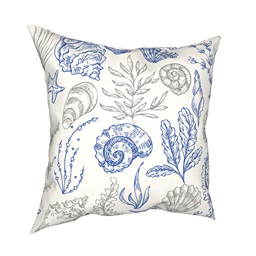 Housse de coussin décorative en coton avec motif étoile de mer et coquillages - 30,5 x 30,5 cm - Décoration d'intérieur pour intérieur ou extérieur, canapé, salon Cover
