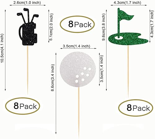 Miniatura 3 de 24 piezas de decoración de cupcakes de golf con purpurina, bolsa de golf, césped, pasteles, para fiesta de cumpleaños, boda, baby shower, fiesta,
