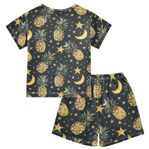 ALAZA Pineapples Stars Moon Pajama Set Short Sleeve Sleepwear Soft Lounge Nightwear2