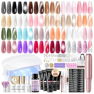 PEACECOLOR 51Pcs Kit Unghie Gel Completo con lampada U V Fresa per Unghie,24 Colori Gel Ricostruzione Unghie Poly Unghia Gel con Base & Top Coat Nail Art per Principianti e Professionisti