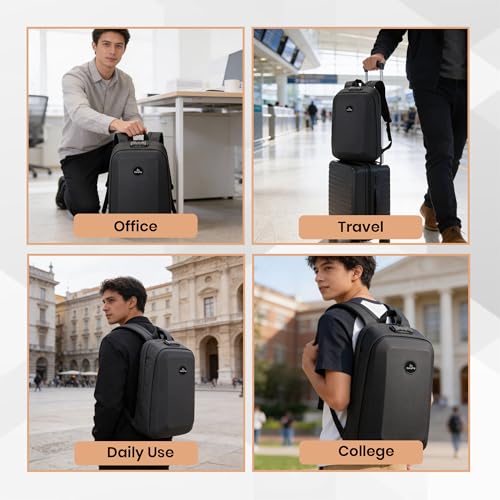 Image of CARRY TRIP Hard Shell Anti-Theft Laptop Backpack with Password Lock - Water-Resistant PE Film Business & Travel Backpack with Organized Compartments - Inner Bottle Pocket - Stylish Bag For Men & Women