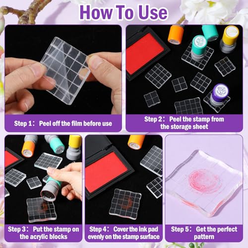 Nogeqi 8 Pieces Clear Stamps for Crafting, Acrylic Stamp Block, Planner Stamps with Grid Lines for Scrapbooking Crafts Card Making, DIY Essential, Assorted Sizes