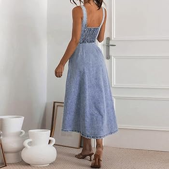 utcoco Denim Dress for Women Sleeveless Button Down Slim Fit Midi Jean  Dresses for Women 2026 (X-Small, Blue) at Amazon Women's Clothing store