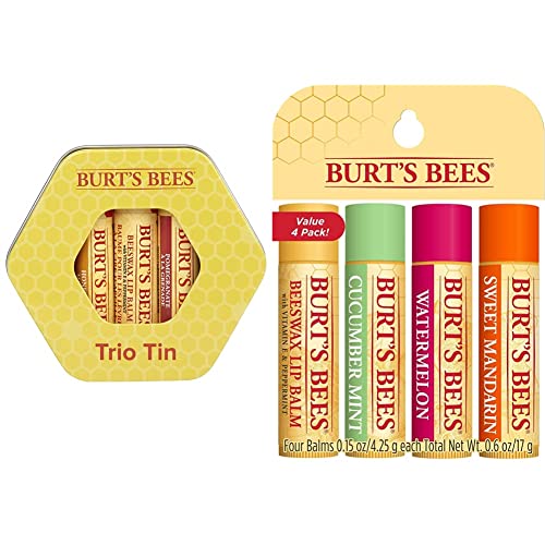 Burt's Bees Trio Tin Moisturising Gift Set & Lip Balm Multipack | Moisturising Lip Balm Set with Beeswax, shea butter, and Vitamin E | 100% Natural Origin | Beeswax| 4x4.25g