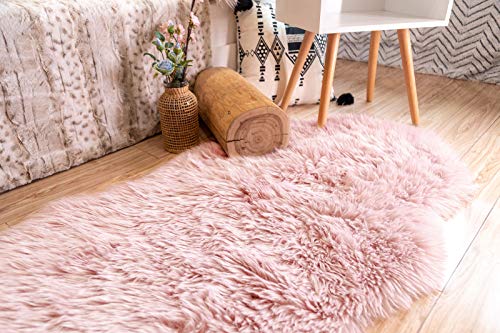Staolene Ultra Soft Faux Fur Sheepskin Pink Bedside Rug Area Rug Indoor Fluffy Shag Washable Rug For Bedroom Floor Sofa Living Room #TOP1