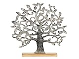  Gilde Deko Figur Baum 49x47cm Aluminium silber auf Holzfuß