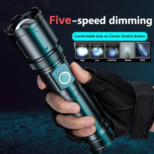 Image of WOZIT Torch Rechargeable | Torch Light High Power | High Lumens Flashlight with 5 Light Modes| IP45 Water-Resistant, Adjustable Focus, Charging Indicator | Emergency Light for Home, (Multicolor)