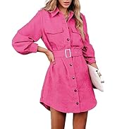 ARTFREE Women's Corduroy Button Down Dress Long Sleeve Lapel Belted Fall Winter Casual Jacket Shi...