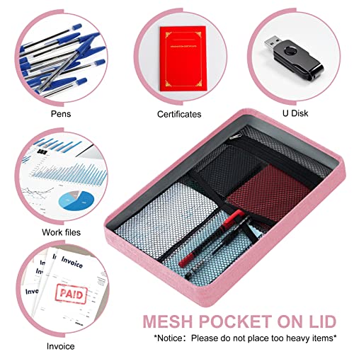 Oterri File Organizer Box With Lid, Hanging Filing File Box With Mesh Pocket, Document Organizer Box For Letter Files, Portable Storage Box With Smooth Sliding Rail For Office&Home (1 Pcs, Pink) #TOP3