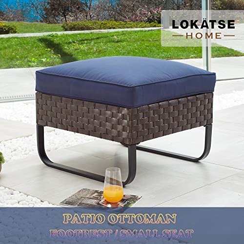 Lokatse Home 2 Pieces Patio Ottoman For Garden Yard Deck Poolside, Blue #TOP3