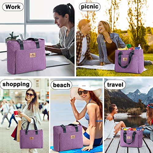 Hshrish Large Insulated Lunch Bag For Women, Cute Leakproof Lunch Tote Bag With Adjustable Strap, Womens Lunch Bags For Work Office Picnic Trip, 14L(Purple) #TOP6
