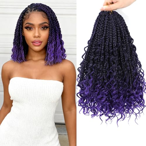 Goddess Box Braids Crochet Hair 12 Inch Boho Braids 1B Purple
