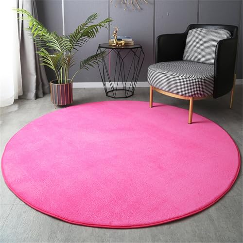 Highdi Alfombra Redonda 60/80/100/120cm, Color Sólido Alfombras Redondas Salon Lavable Antideslizante Alfombra Grande para Habitación Dormitorio Cocina Oficina (120cm,Rosa)