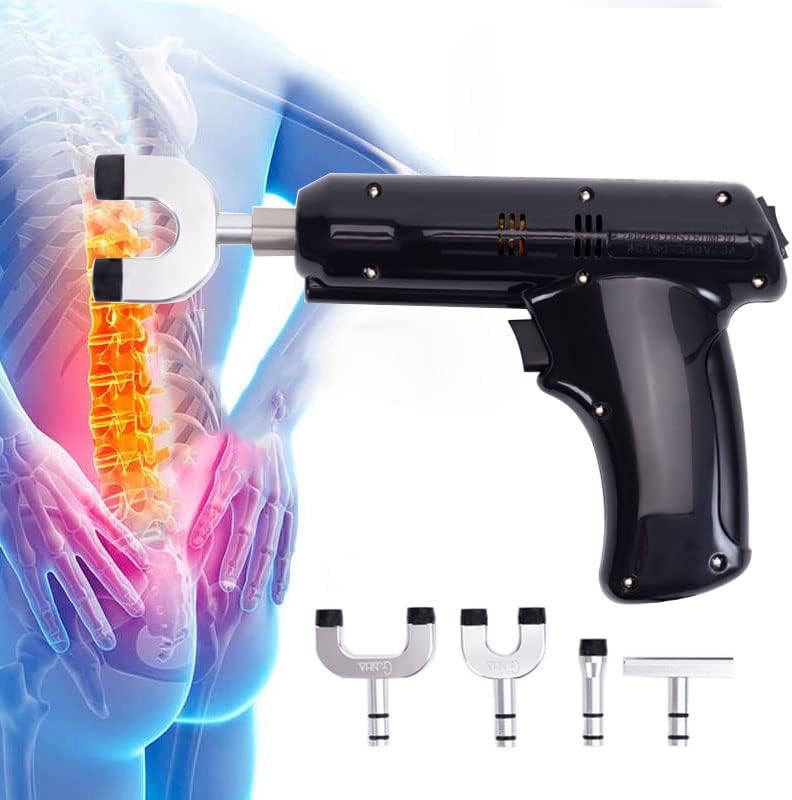 Chiropractic Adjusting Instrument Tool Electric Spinal Chiropractor Massager Spine Chiropractic 4 Heads Electric Correction Gun For Adjust Vertebration and Thoracic Scoliosis Muscle Relaxation (Black） image 4