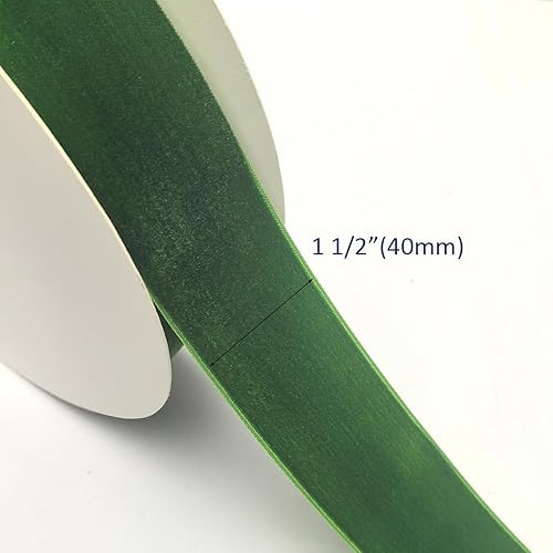 Miniatura 2 de Chenkou Craft Lotes de cinta de terciopelo verde de 25 yardasrollo de 1 12 pulgadas a granel de Navidad (verde, 1 12 pulgadas)