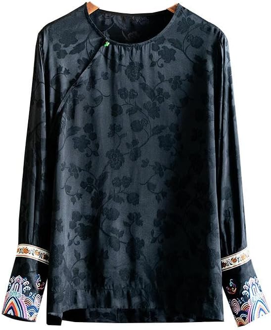 Women's Silk Embroidered Jacquard Asymmetrical Hem Blouse Summer Commute Versatile Top