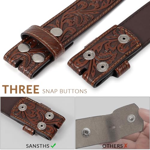 SANSTHS Western Leather Belt Strap for Men, Cowboy Belts without Buckle Cowgirl Western Strap Belt for Jeans Christmas Belts3