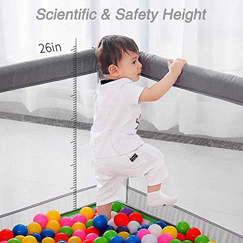 Large Baby Playpen, Indoor & Outdoor Kids Activity Center with Anti-Slip Base, Sturdy Safety Play Yard with Super Soft Breathable Mesh, Kid's Fence for Infants Toddlers(Grey) (Dark Grey)