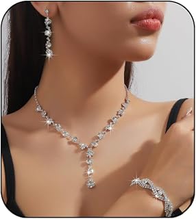 Prom Earrings Necklace Bracelet Set Elegant Crystal Necklace Earrings Bracelet Bridal Wedding Prom Costume Jewelry Sets for Women