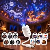Halloween Christmas Projector, Window Projection Light with 12 Slides, 6 Halloween + 6 Christmas Designs, 2-in-1 Warm Night Light, 360° Adjustable for Bedroom Ceiling & Car, USB Powered