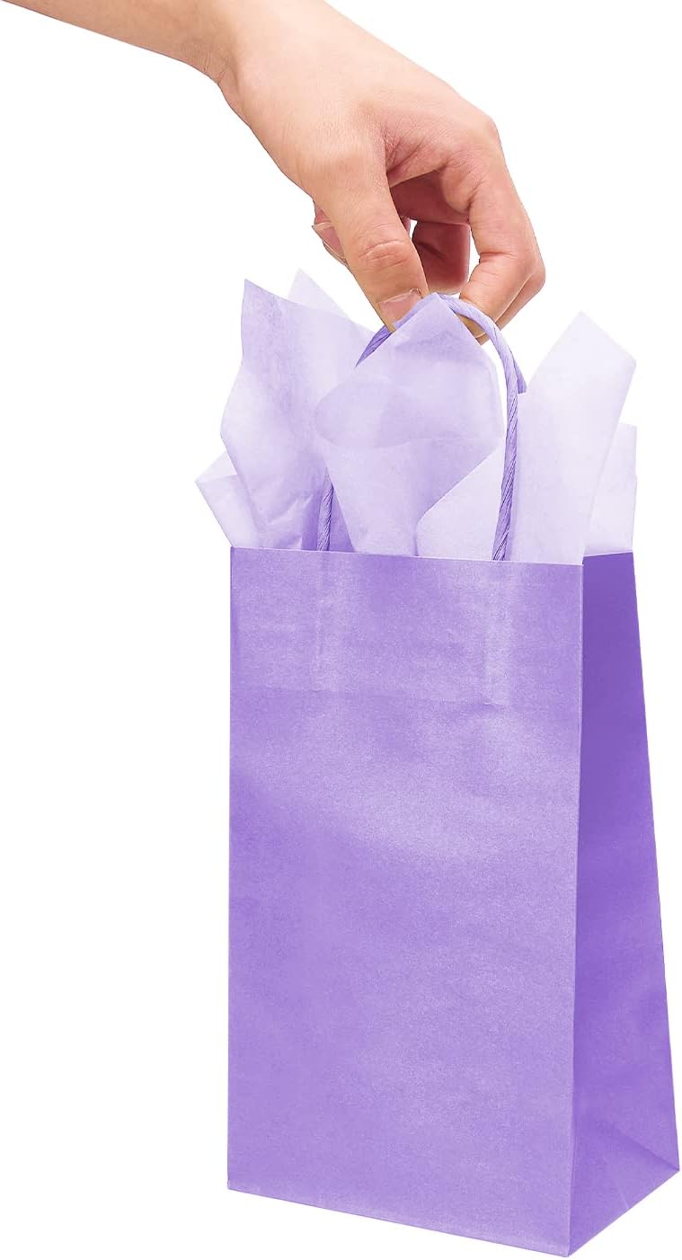 DjinnGlory 24 Pack Small Purple Lavender Paper Gift Bags with Handles 9x5.5x3.15 Inch and 24 Tissue Paper for Business Birthday Wedding Bridal Baby Shower Party Favors Goodies - Image 6