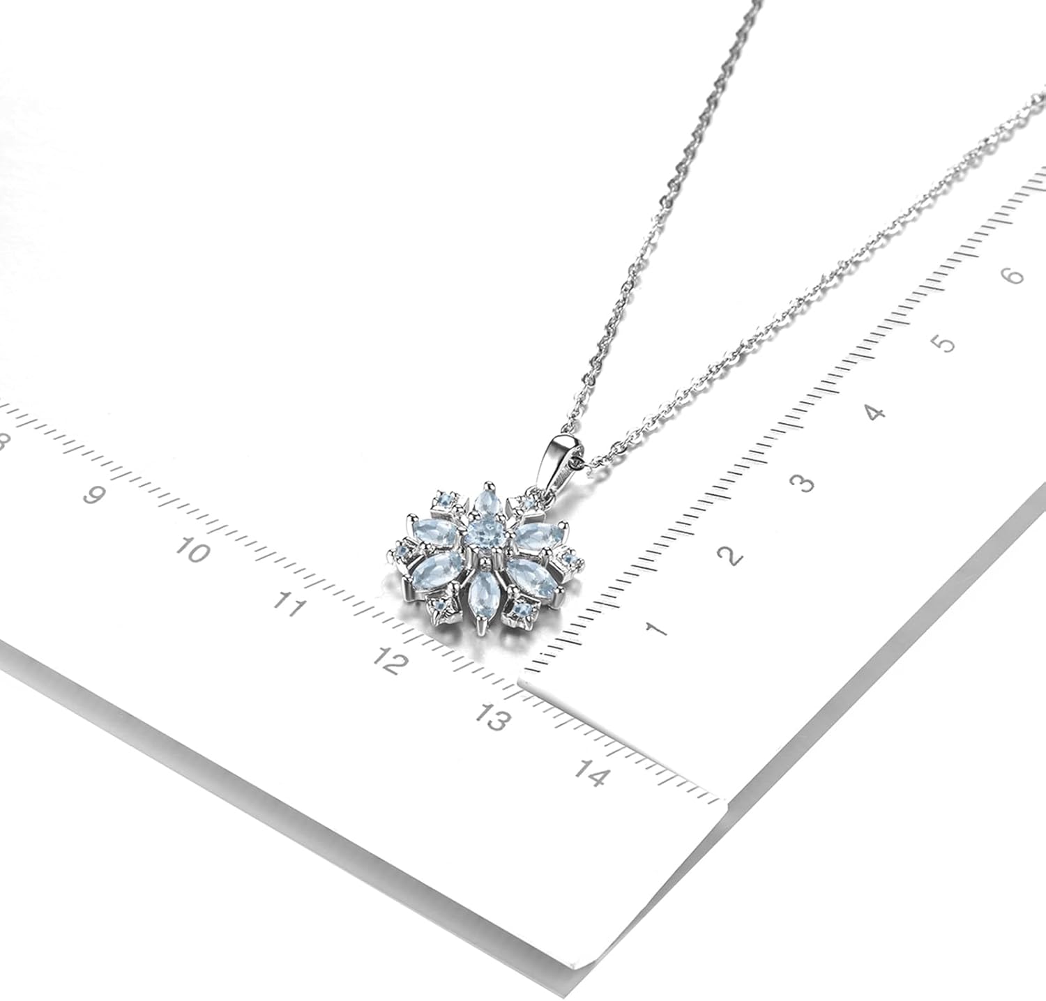Snowflake Pendant Necklace for Women Girls Hypoallergenic S925 Sterling Silver Natural Aquamarine March Birthstone Charms Fine Jewelry for Christmas