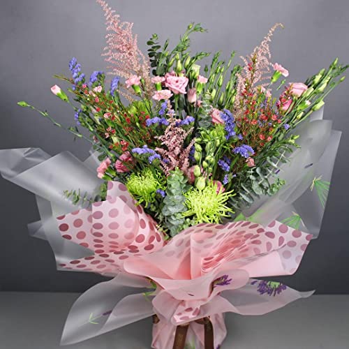 Image of Oasis 20 Sheets Korean Style Waterproof Premium Bouquet Wrapping Sheets (58 cm x 58 cm) | Green Polka Dot Edge Design Flower Wrapping Paper | Elegant Packaging for Bouquets Gift Wrapping and More
