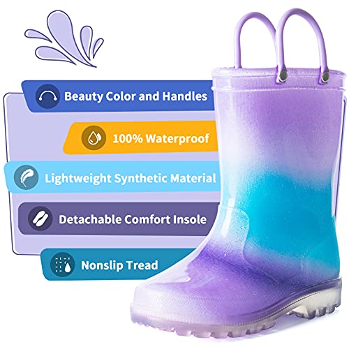 K Komforme Girls Rain Boots,Kids Glitter Waterproof Boots With Easy-On Handles #TOP1