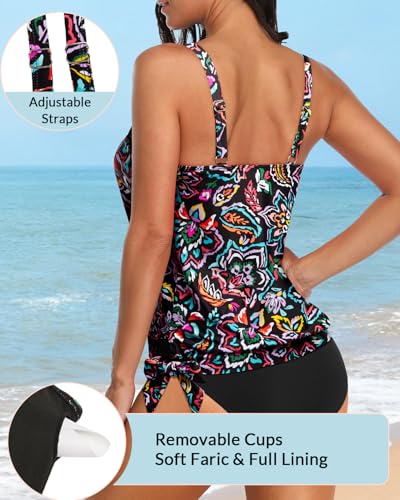 Image of Yonique Womens Blouson Tankini Top Only Loose Fit Swim Top No Bottom Modest Swimsuit