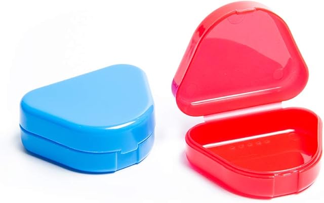 ManYing 2 Pcs Retainer Case Denture Case Braces Case Storage Box with 8 Air Holes Dry and Easy to Carry (Red and Blue) NC028