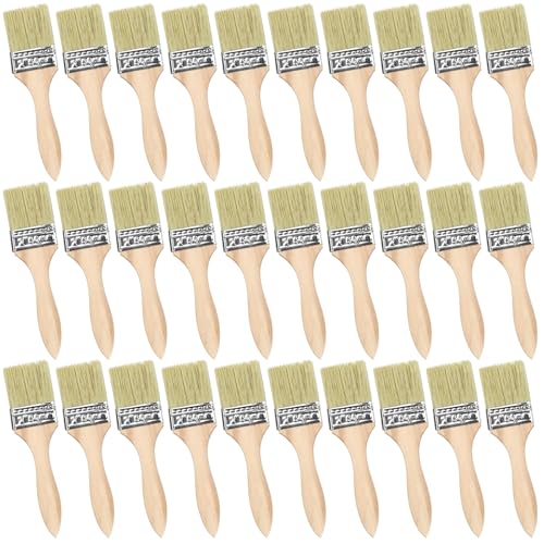 2 Inch Paint Brush - 30PCS Wooden Handle Paint Brush - Chip Paint Brushes - Paint Brushes Decorating Set - Synthetic Bristle Brush - Varnish Gloss Stain Brushes - for Glues and Home DIY