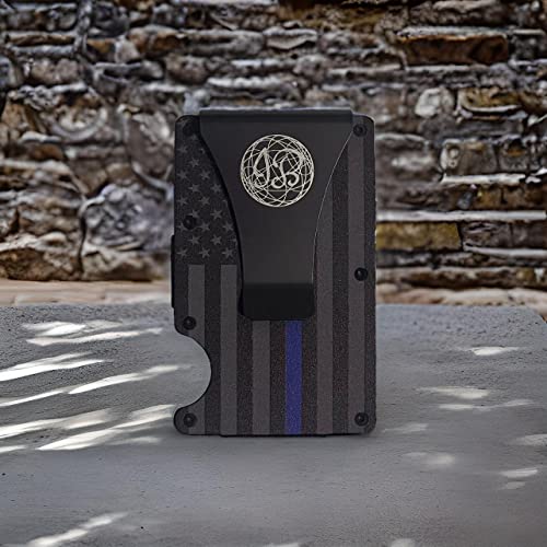 Thin Blue Line American Flag Engraved, Minimalist Wallet, Rfid Blocking Aluminum Slim Wallet With Money Clip (With Money Clip) #TOP6