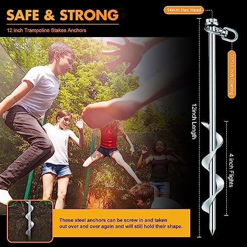 Zhengmy Giant Skeleton Accessories Ground Anchors Screw in, 12 Inch High Wind Heavy Duty Trampoline Anchor Hook Inflatable Outdoor Decorations Ground Stakes for Camping Canopies Ports(Silver,8 Pcs)