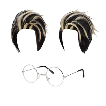 Shuji Hanma Wig Cosplay with Glasses Golden Black Short Hair Anime Cosplay Costume with Wig Cap Wig + glasses
