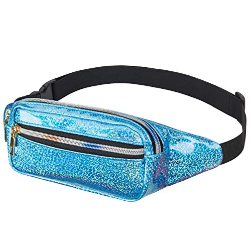 LIVACASA Riñoneras Mujeres Deportivas Riñoneras de Moda Impermeable de Marcha Running Brillante Ligero Bolsa de Cinturón Bandorela para Correr Ciclismo Paseo al Aire Libre Azul Brillante
