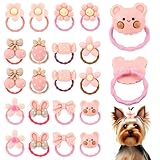 Sibba Light Pink Small Dog Hair Bows with Rubber Bands 10 Pairs Cute Puppy Hair Accessories for Small Medium Dogs Grooming Flowers Topknot Cherries Candies Pet Fur Ornaments Rubber Bands for Dogs