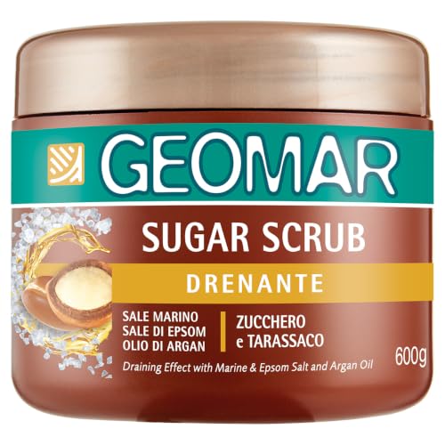 GEOMAR | Sugar Scrub Corpo Drenante, Made in Italy, 600 g | Con Sale Marino, Sale di Epsom, Olio di Argan ed estratti di Zucchero e Tarassaco