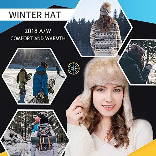 Amazon Brand - Hikaro Winter Russian Faux Fur Hat Cossack Hat for Women Trapper Bomber Hat Ear Warmer Outdoor Hiking Skiing